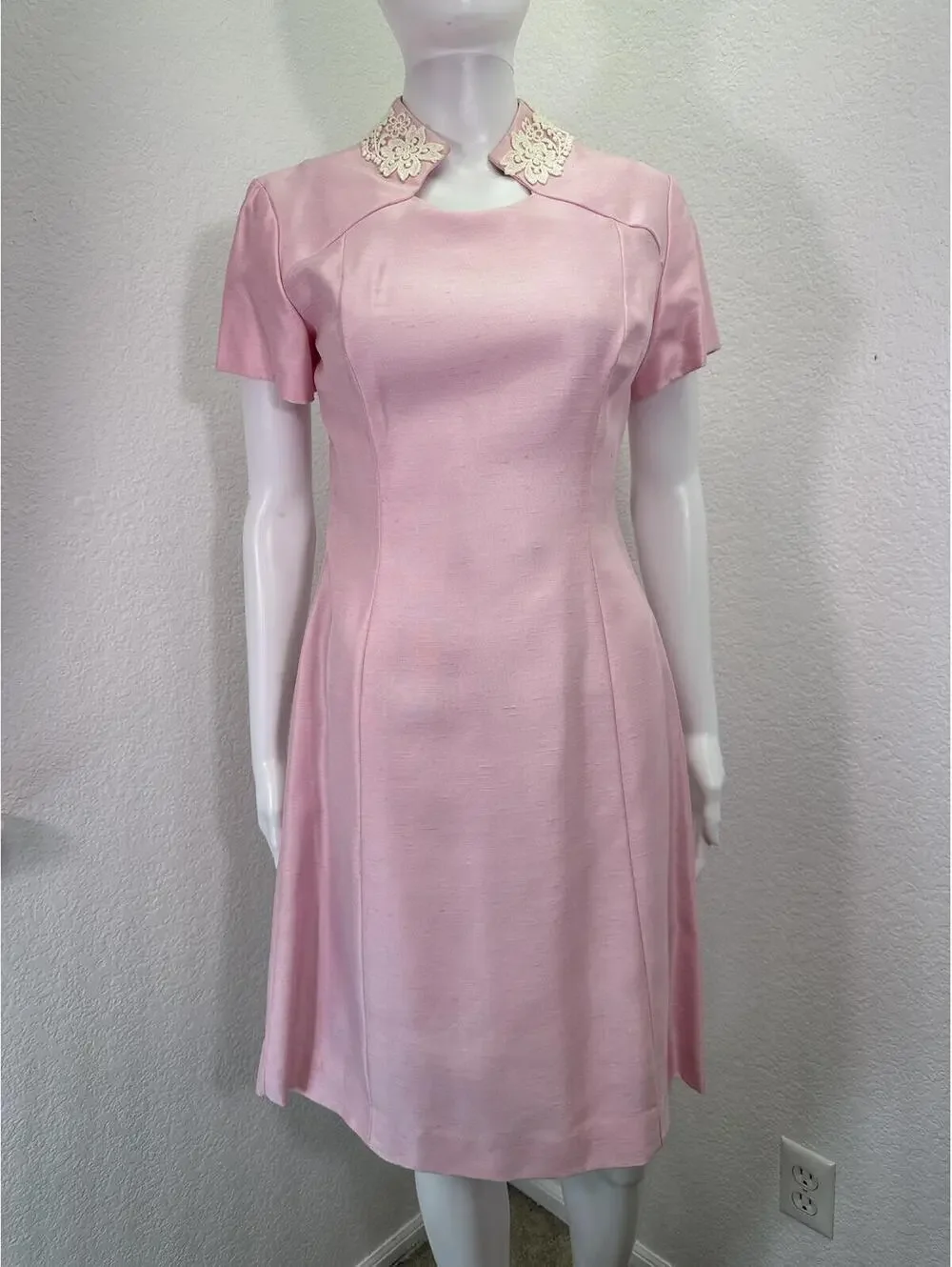 VTG 1960s Pastel Pink Occasion Dress + Coat Silk Blend Church Handmade Sz 8